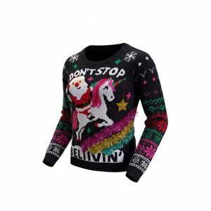 No Boundaries Ugly Christmas Sweater XL “Don’t Stop Believin’”